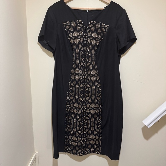 Women’s DressBarn Formal Black Nude Detail Lace Tight Short Sleeve Dress Size 16 - Picture 3 of 16